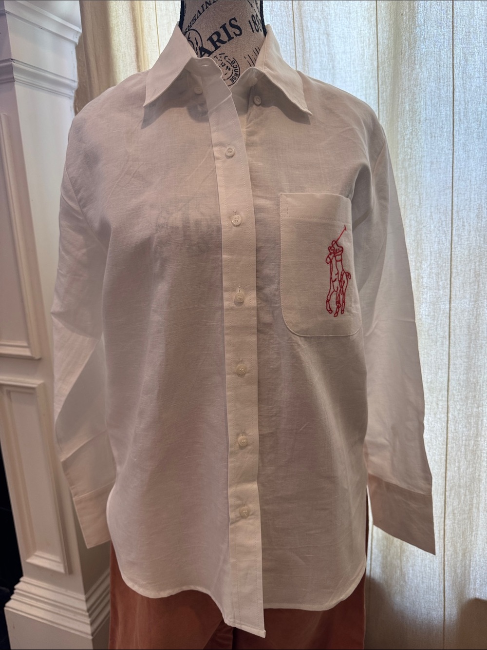 Polo by Ralph Lauren White Button-Up Shirt with Red Pony Pocket Embroidery